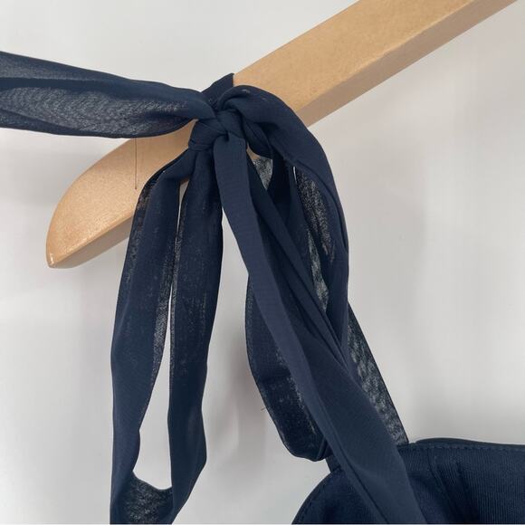 DESSY COLLECTION Dress Tie Chiffon Bridesmaid Gown Maxi Prom Navy Bridal SZ 4 - Picture 6 of 16